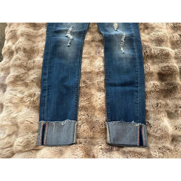 Indigo Rein Distressed Cuffed Slim Leg Denim Jeans Ankle Size 7 - Picture 7 of 9